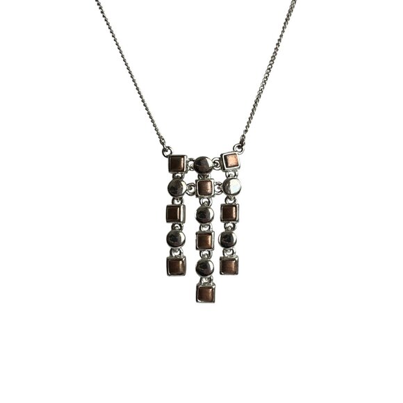 Interesting Geometric Coppertone Gunmetal Stainless Necklace w/extender - Picture 3 of 4